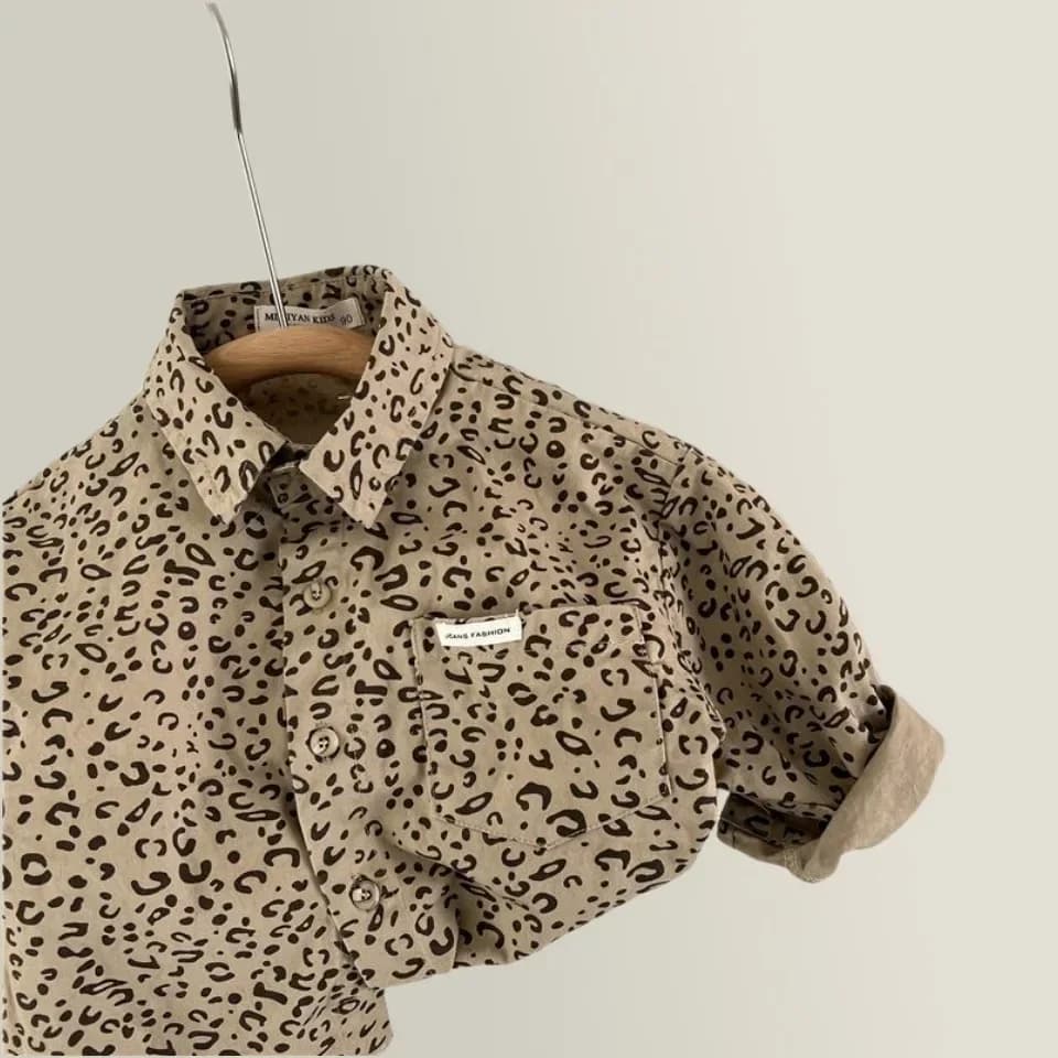 Camicie per bambini leopardate 2023 primavera autunno nuova moda ragazzi e ragazze cappotto per bambini Unisex con colletto rovesciato coreano
