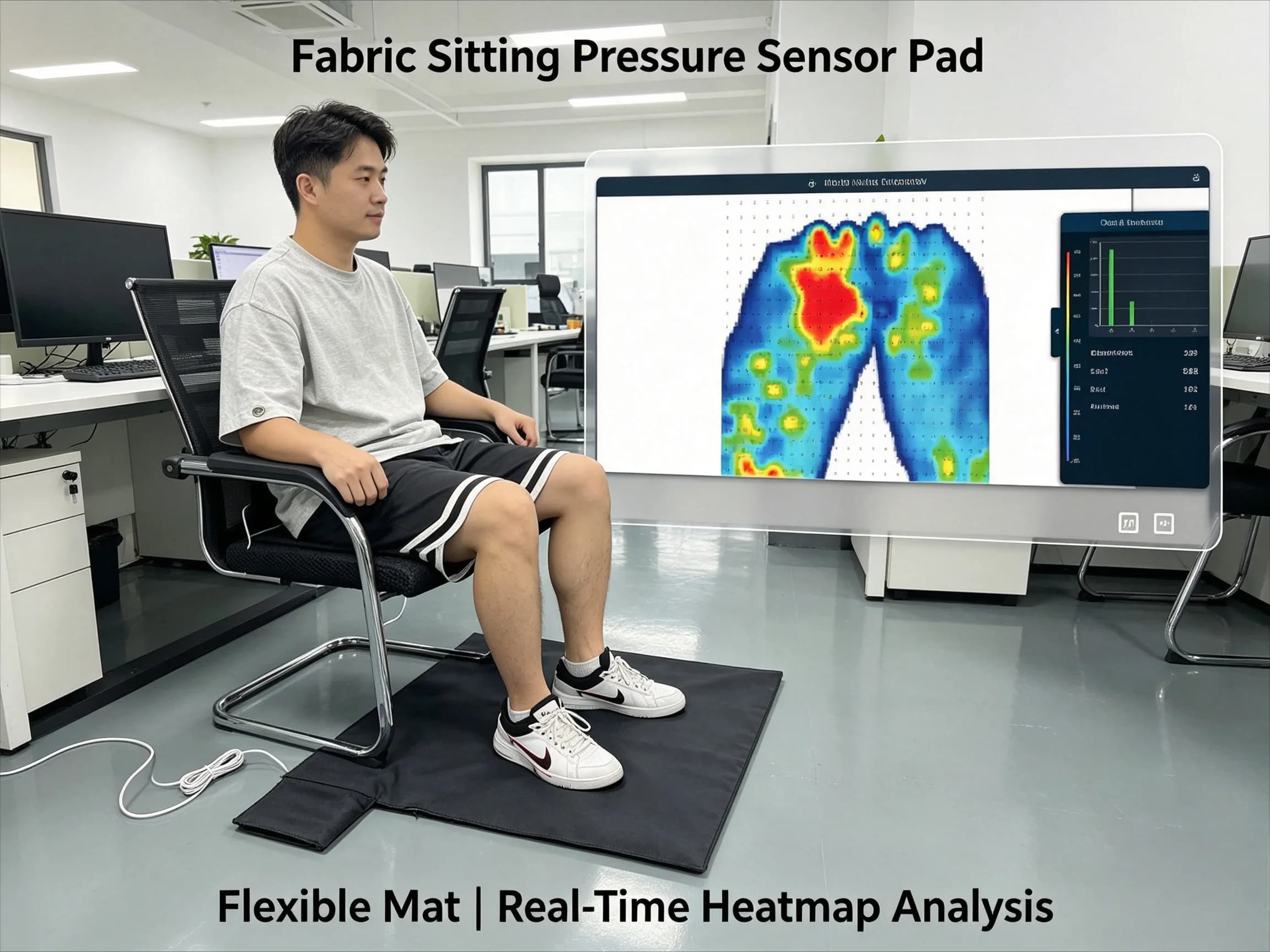 FSR Flexible Seat Pressure Sensor Pad, High-Precision Pressure Mapping Cushion Sensor for Office Chair