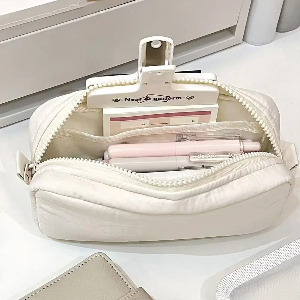 Semplicità Borsa per penne in tinta unita Design con cerniera Astuccio per matite di grande capacità Organizzatore di cancelleria portatile Ufficio Ritorno a scuola