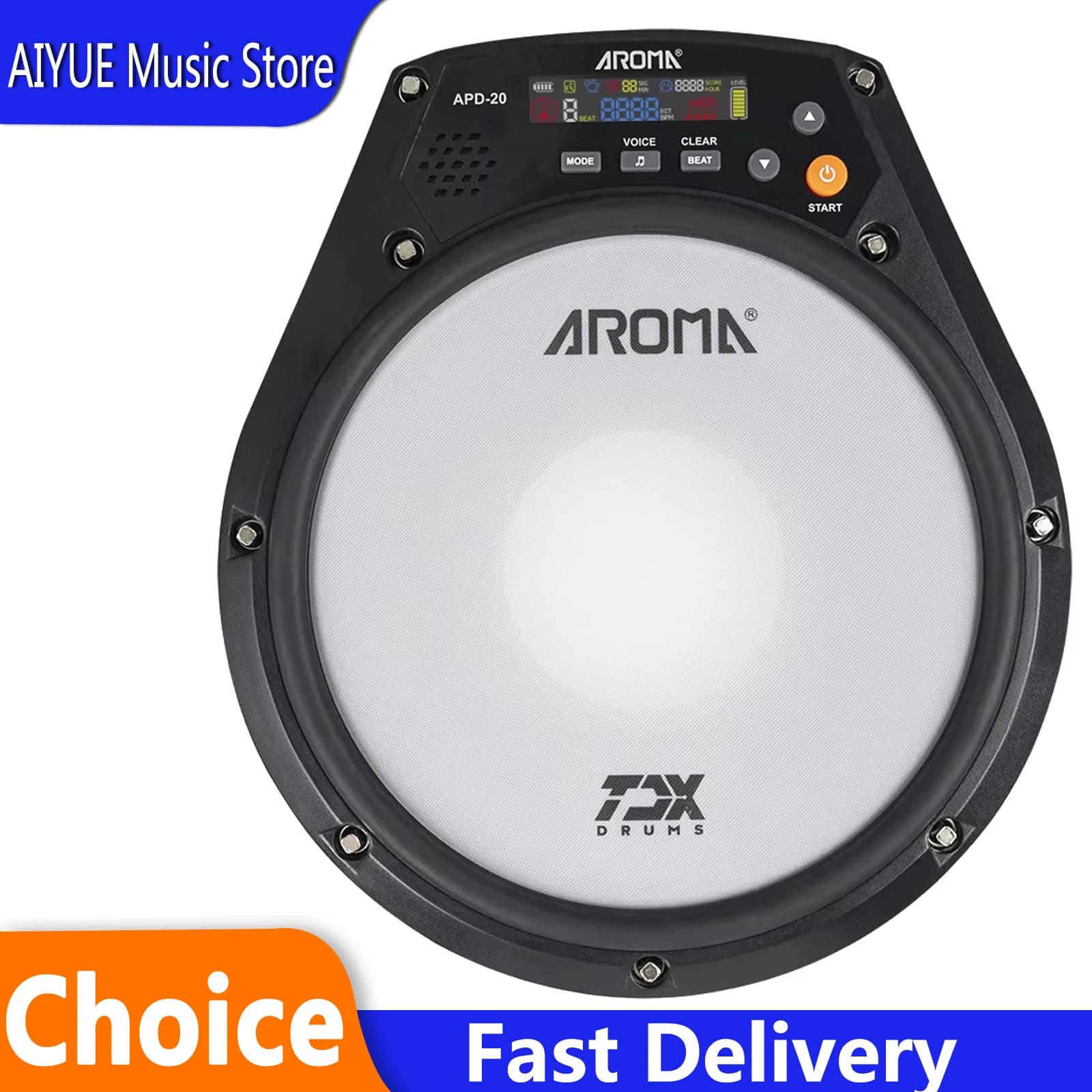 AROMA APD-20 Pad per Batteria Elettronica Silenziosa da 8 Pollici, Metronomo Vocale per Allenamento, Strumento a Percussione