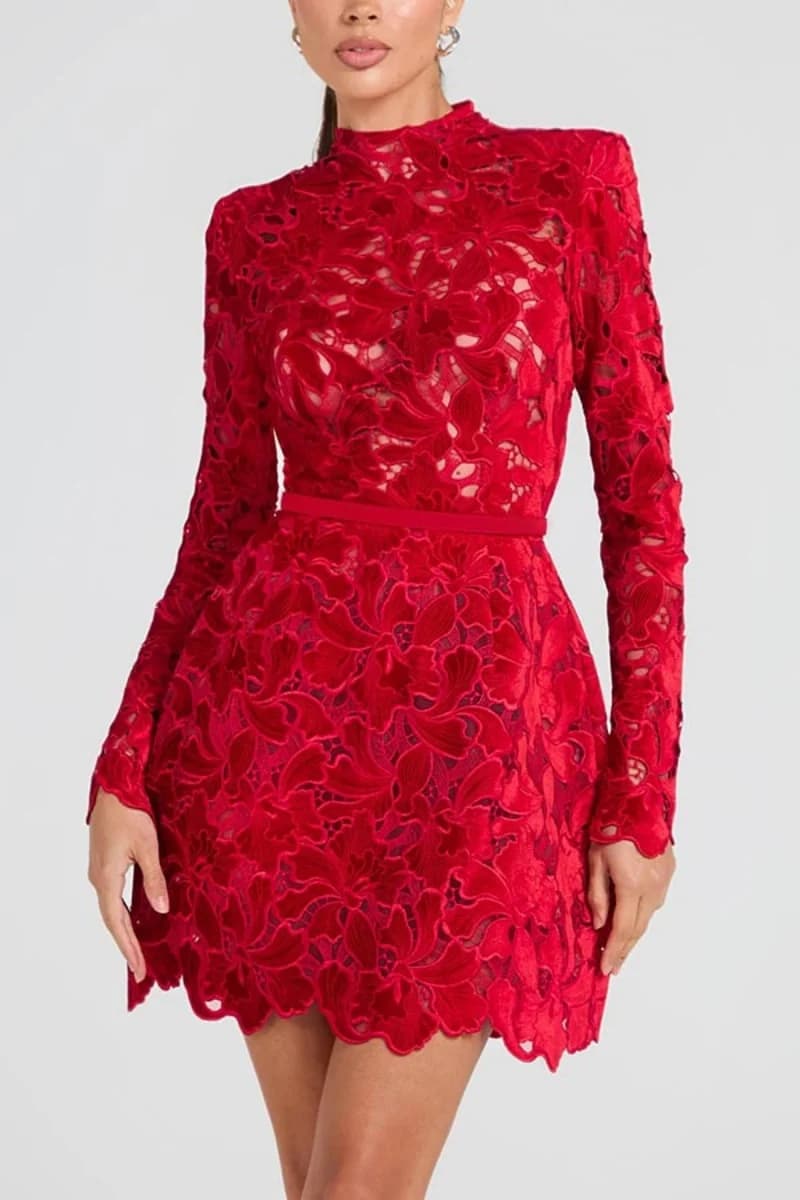 Elegante gancio fiore vestito cavo primavera abbigliamento donna 2026 maniche lunghe mini abiti da sera party club abito a-line abiti