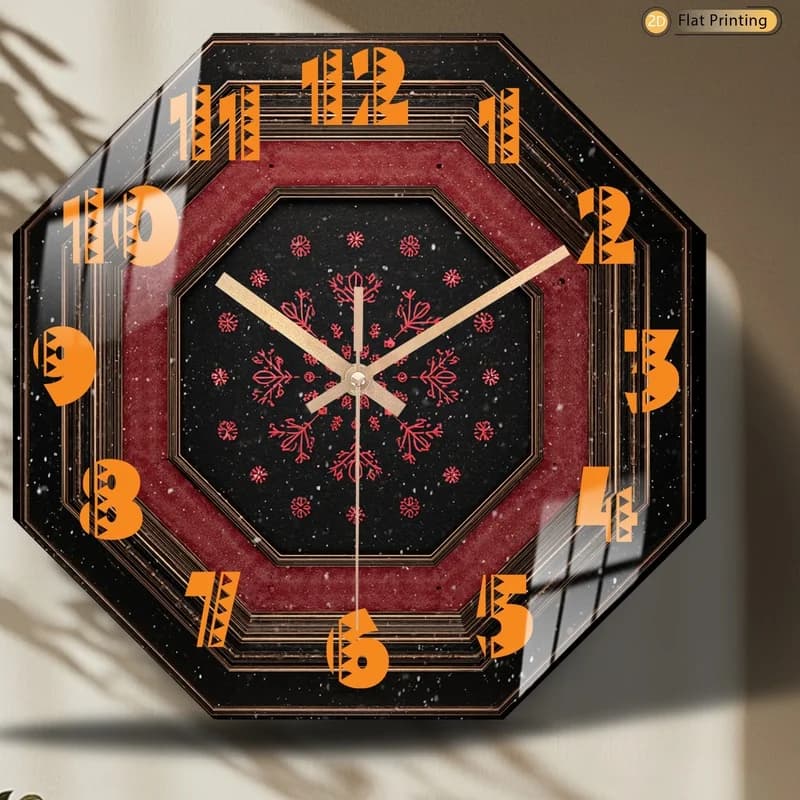 1 piece sophisticated octagonal black wooden wall clock with winter snowflake for living room, bedroom - birthday gift for mom's party