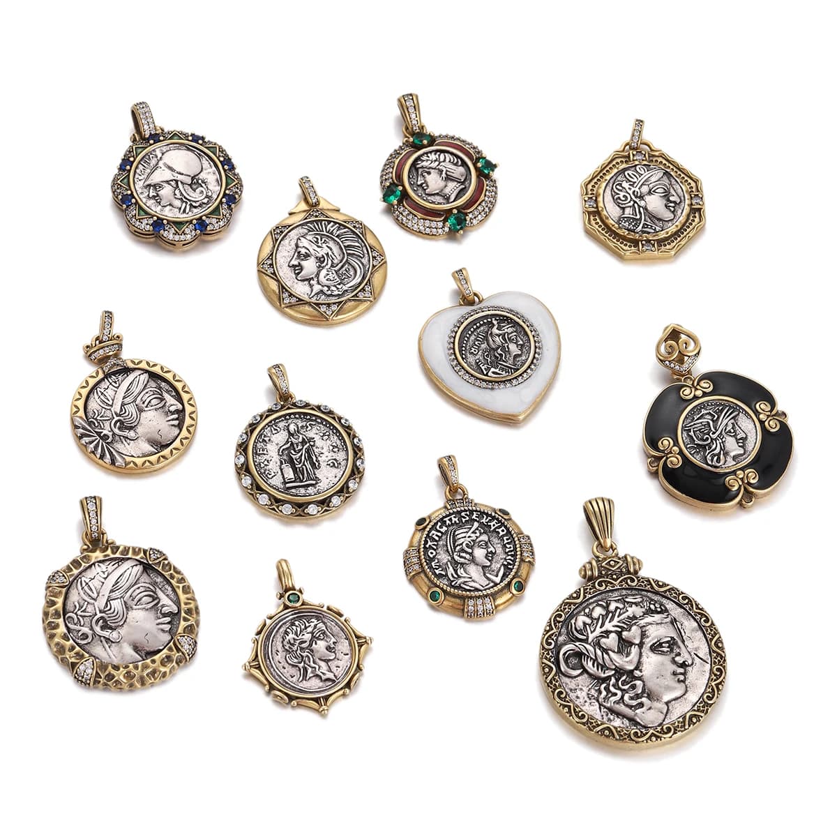 Nuovo ciondolo vintage della Grecia antica 12 dei, ciondoli rotondi placcati in argento per realizzare collane di accessori per gioielli fai da te fatti a mano