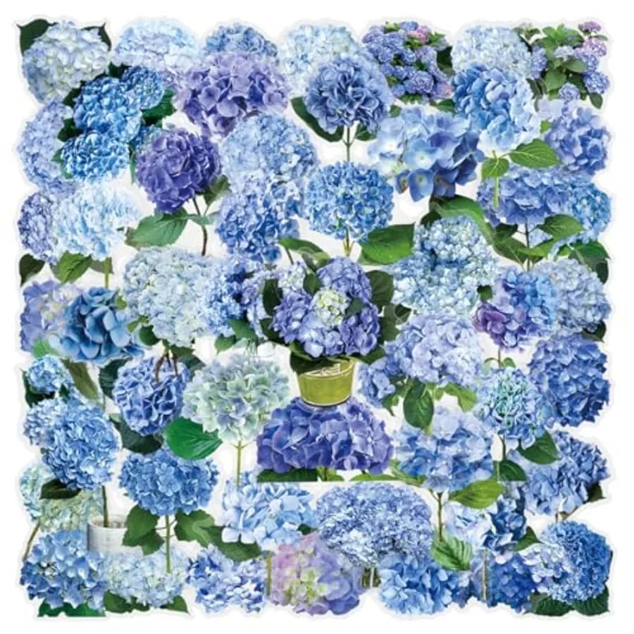 Hydrangea Stickers 50Pcs Realistic Transparent Hydrangea PET Stickers Waterproof for Laptop Stationery Luggage Scrapbooking Wat