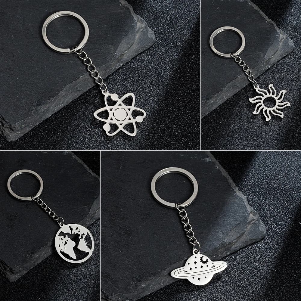 Shuangshuo Trendy Stainless Steel Geometric Atom Keychain universe planet keychain for woman man bag unusual gift jewelry