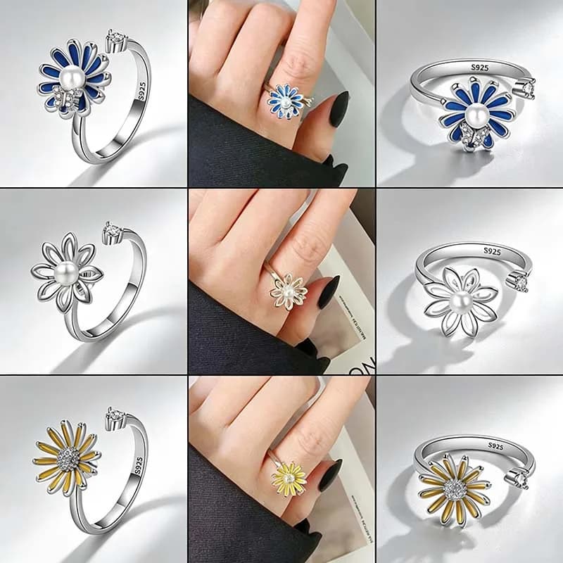 Anxiety Fidget Korean Daisy Spinner Ring Anti Stress Rotate Finger Jewelry Ladies Daily Relax Rings Gifts Accessories