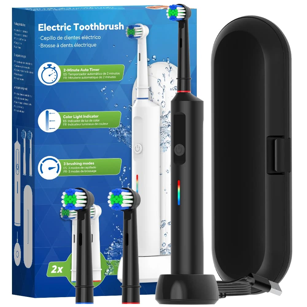 Rotating electric toothbrush with intelligent wireless charging, 3 mode rechargeable brush with Oral B head