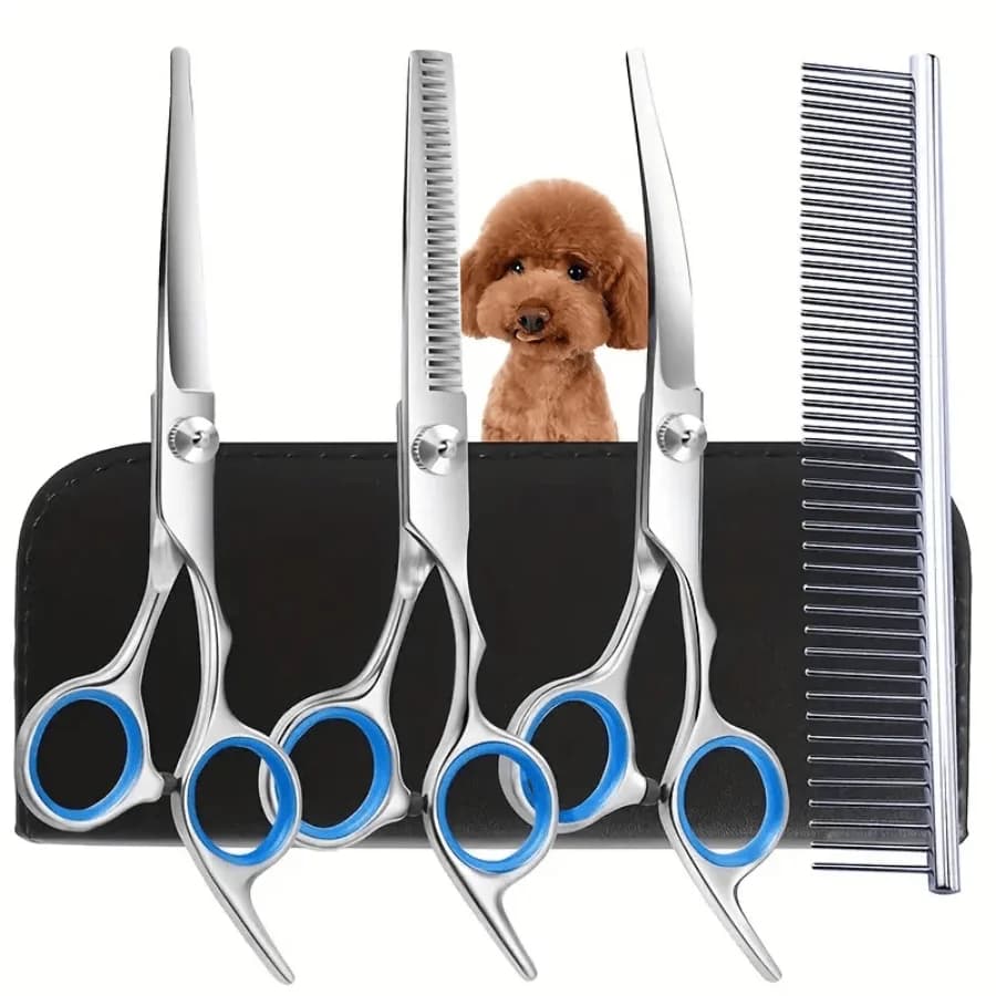 Kit di forbici per toelettatura per cani Set di strumenti professionali per la pulizia e la toelettatura di animali domestici - Forbici per capelli in acciaio inossidabile con punta tonda di sicurezza