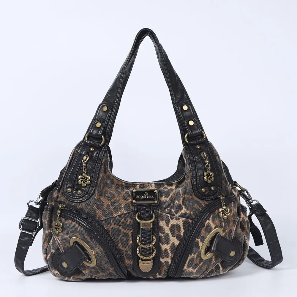 Borsa a tracolla da donna Angel Kiss con stampa leopardata, borsa a mano alla moda, borsa a tracolla a sacchetto, borsa tote hobo grande