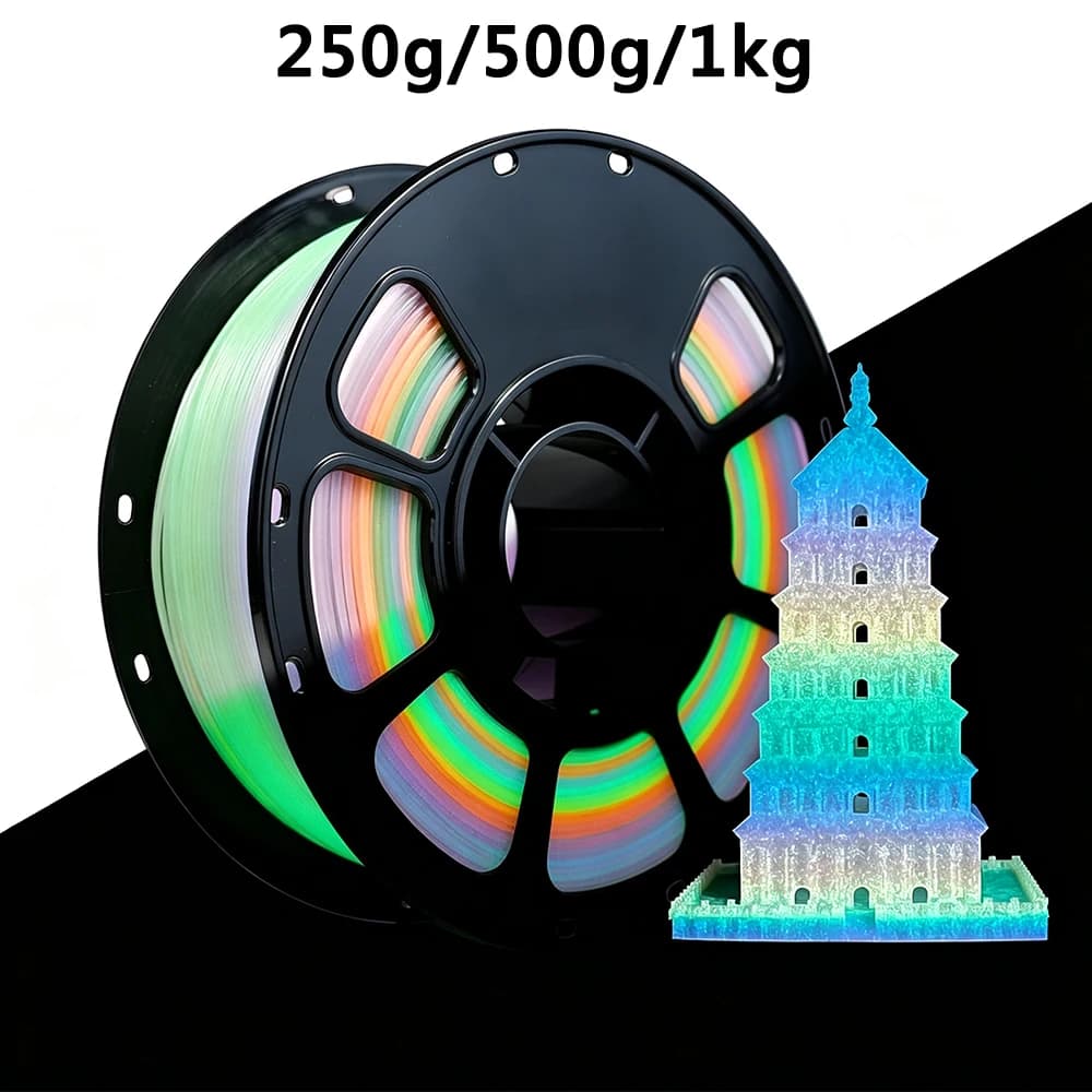 250g 500g 1kg 3D Printer Filament 1.75mm PLA Rainbow To Luminous Rainbow 3D Printing Rainbow Luminous filament Vacuum Packaging
