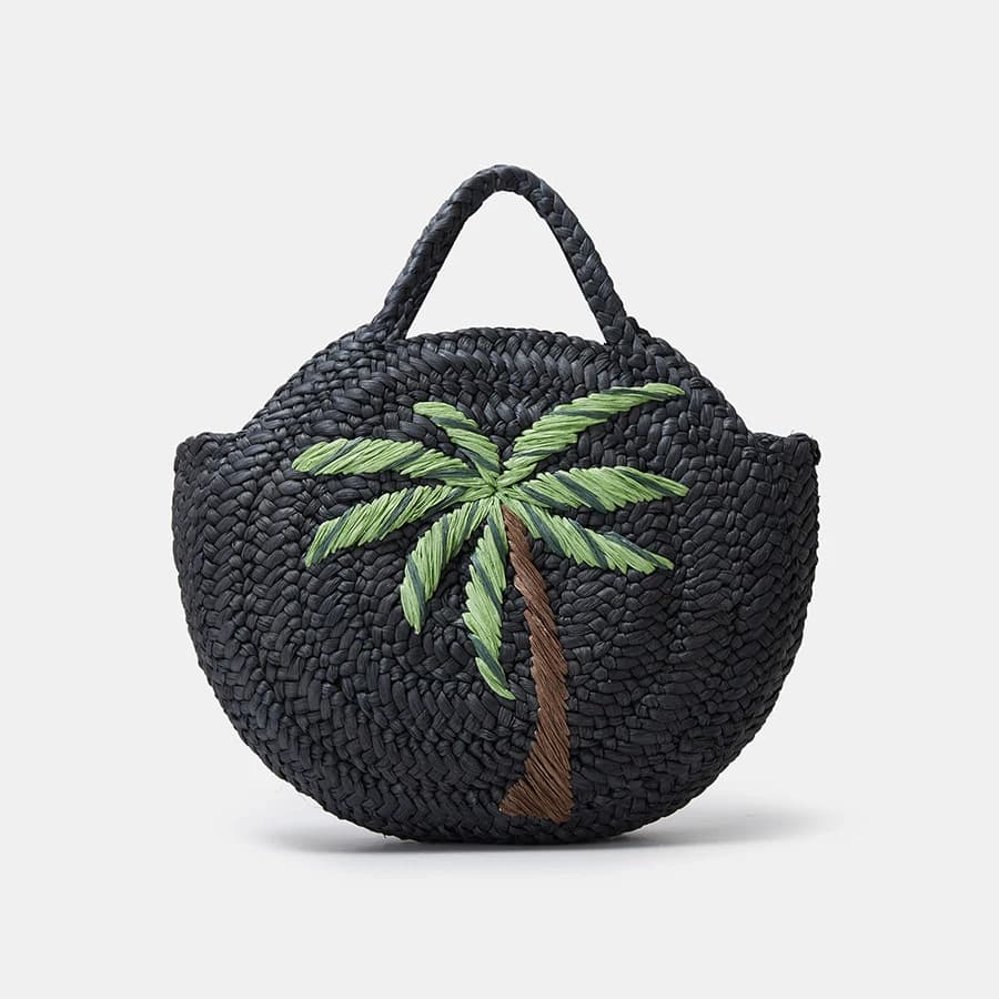 Fashion coconut tree pattern straw women's bags round corn skin handbags hand made summer beach bag large bags Tote