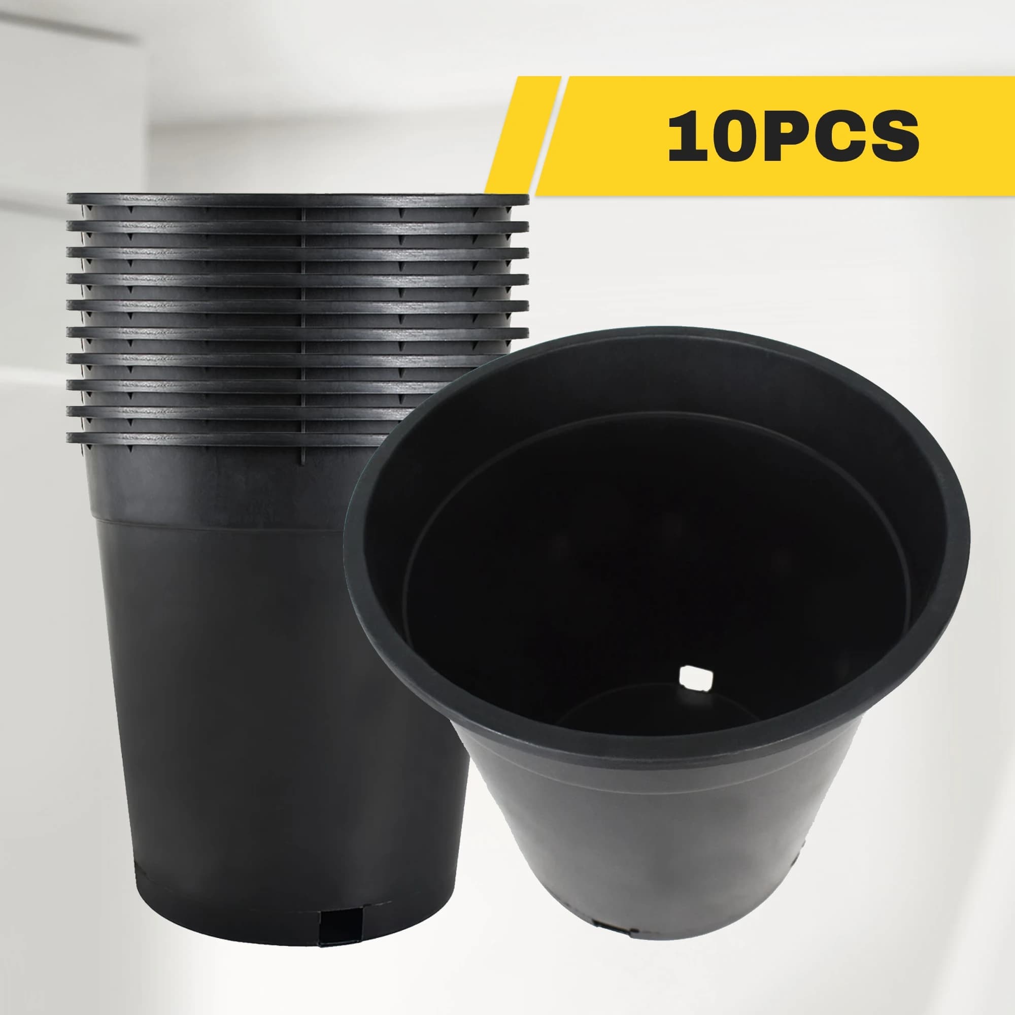 Flower Pot Seedling Pot Gardening Flower Pot with Drainage Holes Can Be Used for Planting, Cuttings, Seedlings, Succulent Cultivation, Seed Germination, Suitable for Patio Lawn Garden Indoor and Outdoor Reusable 5-Gallon 10PCS Black Round