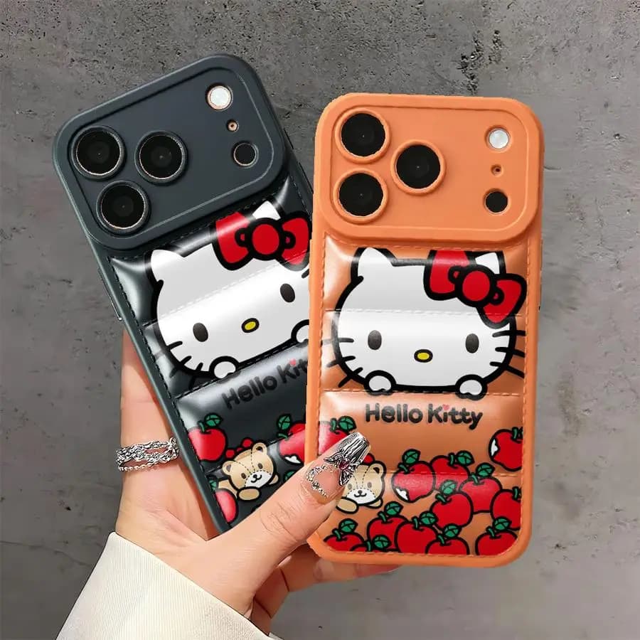 Down Jacket Phone Cover Case For iPhone 17 13 16 Pro Max 12 11 Air 14 16e 15 Plus Cute Sanrio Hello Kitty