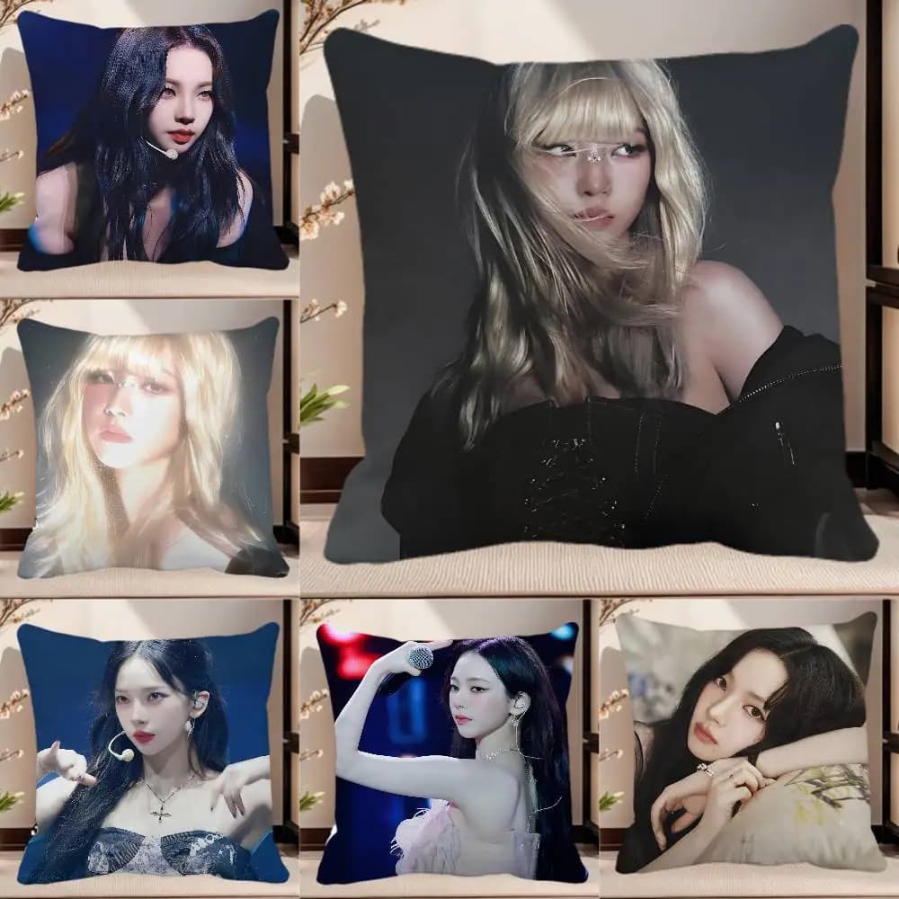 Federa per cuscino quadrata Karina Yu Ji Min, cuscino confortevole per camera da letto, divano, auto, decorazione per la casa