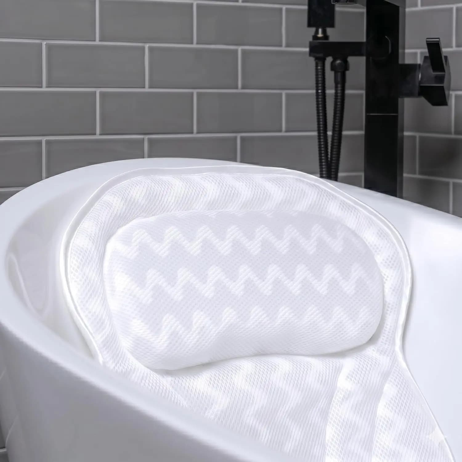 Cuscino per Vasca da Bagno con Imbottitura Extra Spessa, Cuscino Spa per Vasca con 6 Ventose, Accessori da Bagno Lavabili in Lavatrice
