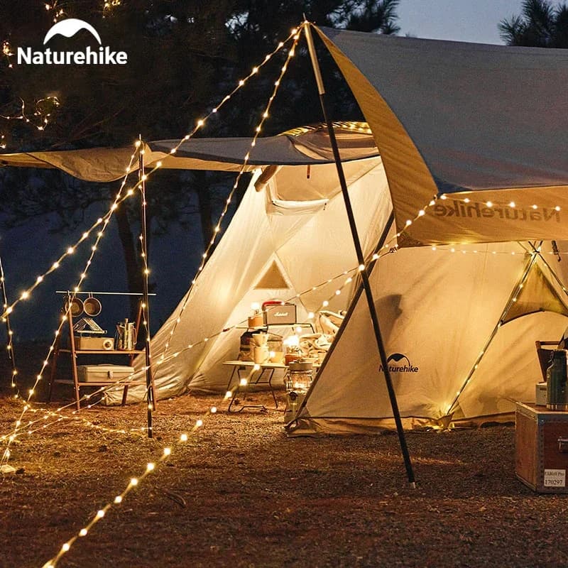 Luce a Corda da Campeggio Naturehike 10m, IP44 Impermeabile, per Decorazioni Festive, Matrimoni, Feste, Lanterna per Tenda da Interno ed Esterno
