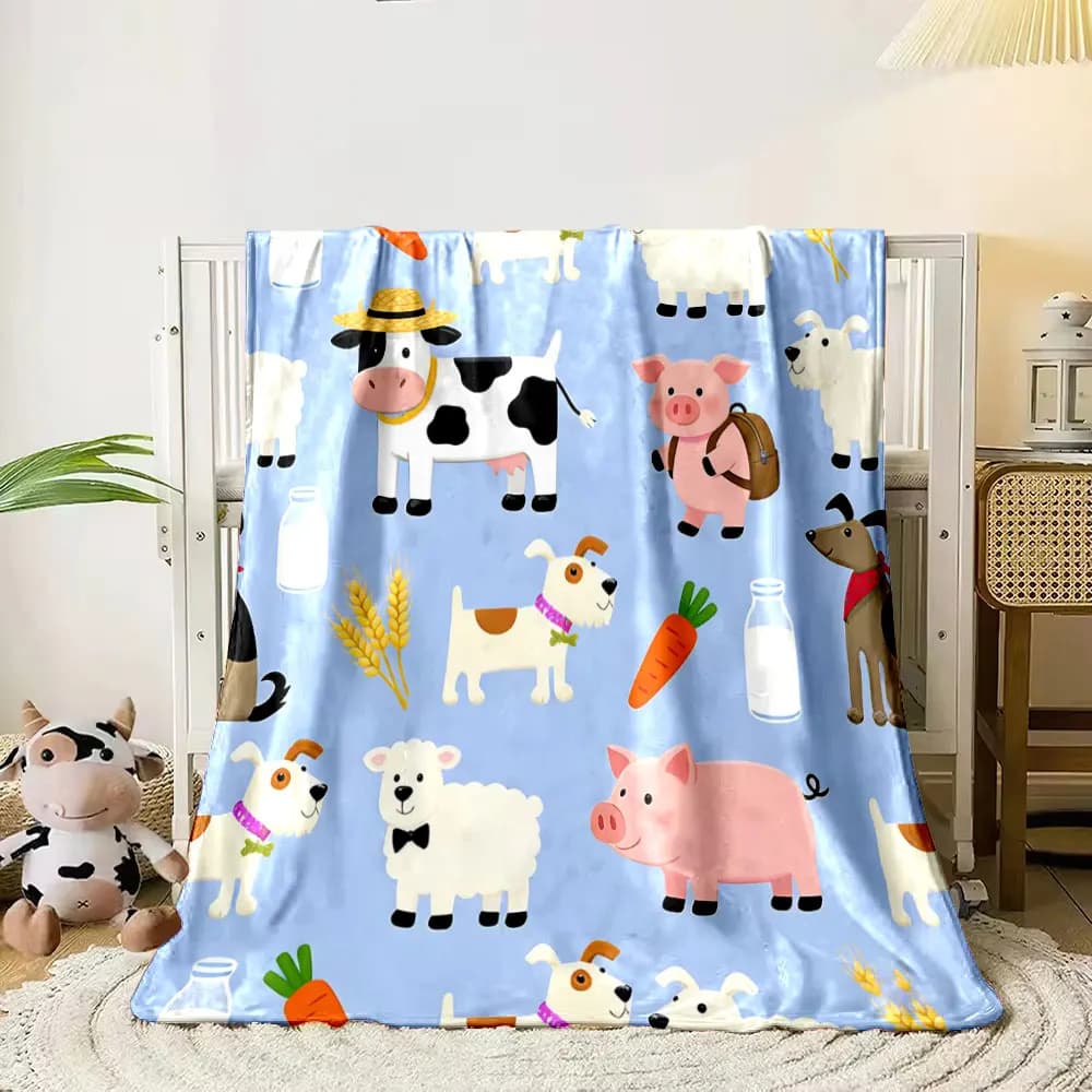 Vari animali dei cartoni animati con stampa coperta calda morbida e soffice per bambini e adulti divano letto coperta da viaggio all'aperto campeggio camper