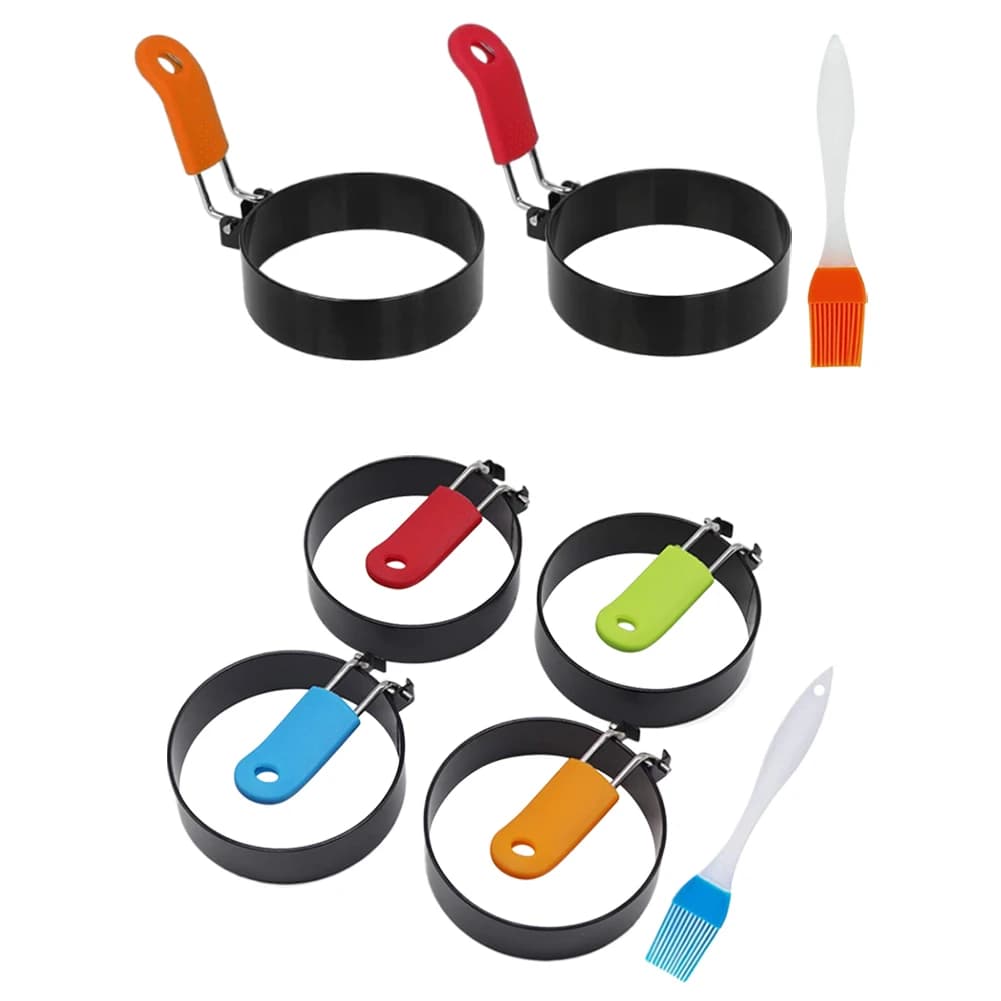 2.95 in 2/4 pieces Egg Ring Egg pancake ring with brush Non-stick egg cooker ring with handle Round egg ring to fry egg