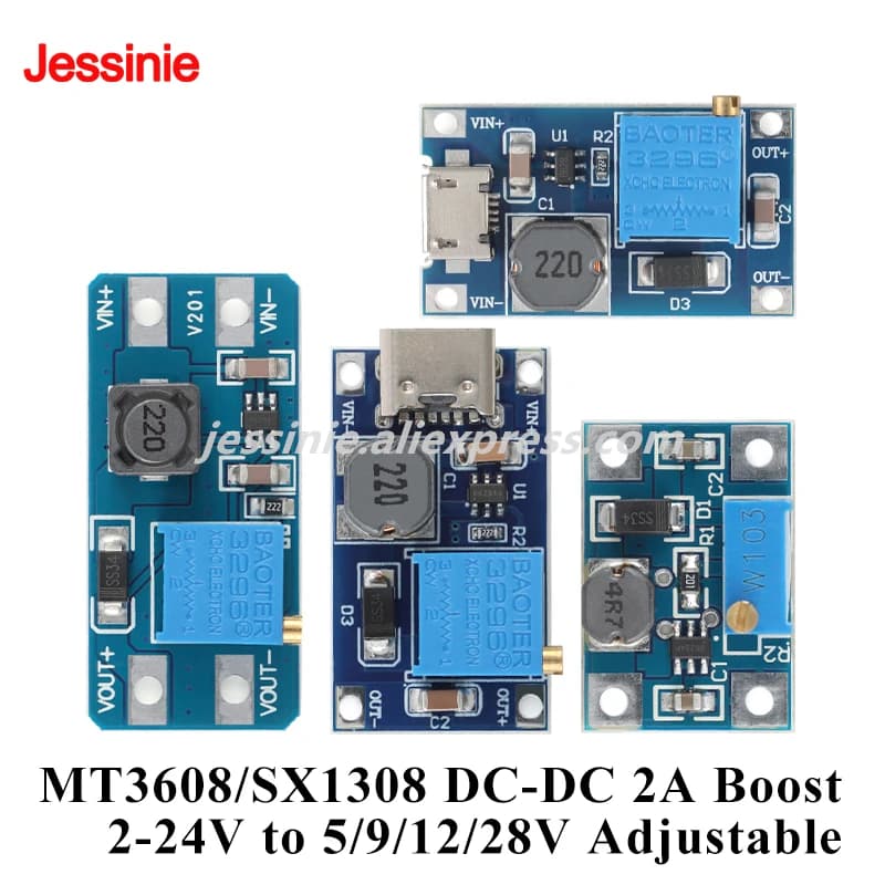10 pz/1 pz MT3608 SX1308 2A DC DC Step Up Scheda Convertitore DC-DC Modulo Boost Regolabile da 2 V-24 V a 5 V 9 V 12 V 28 V