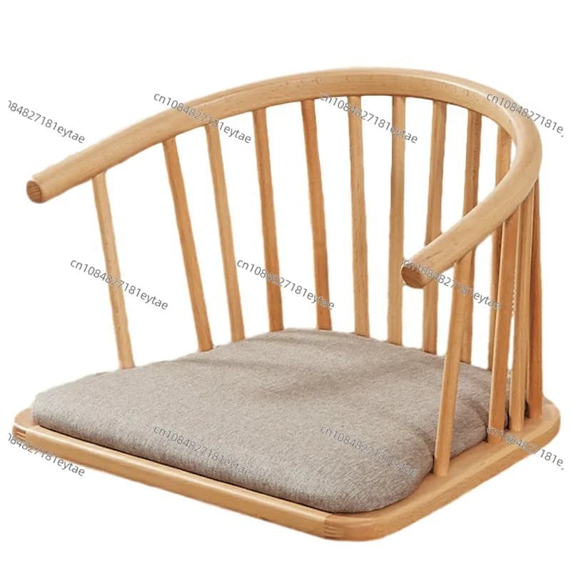 Japanese Zen Tatami Floor Chair Armrests Solid Wood Legless Ottoman Eco Friendly Bay Window Seat Cushion Meditation Stool