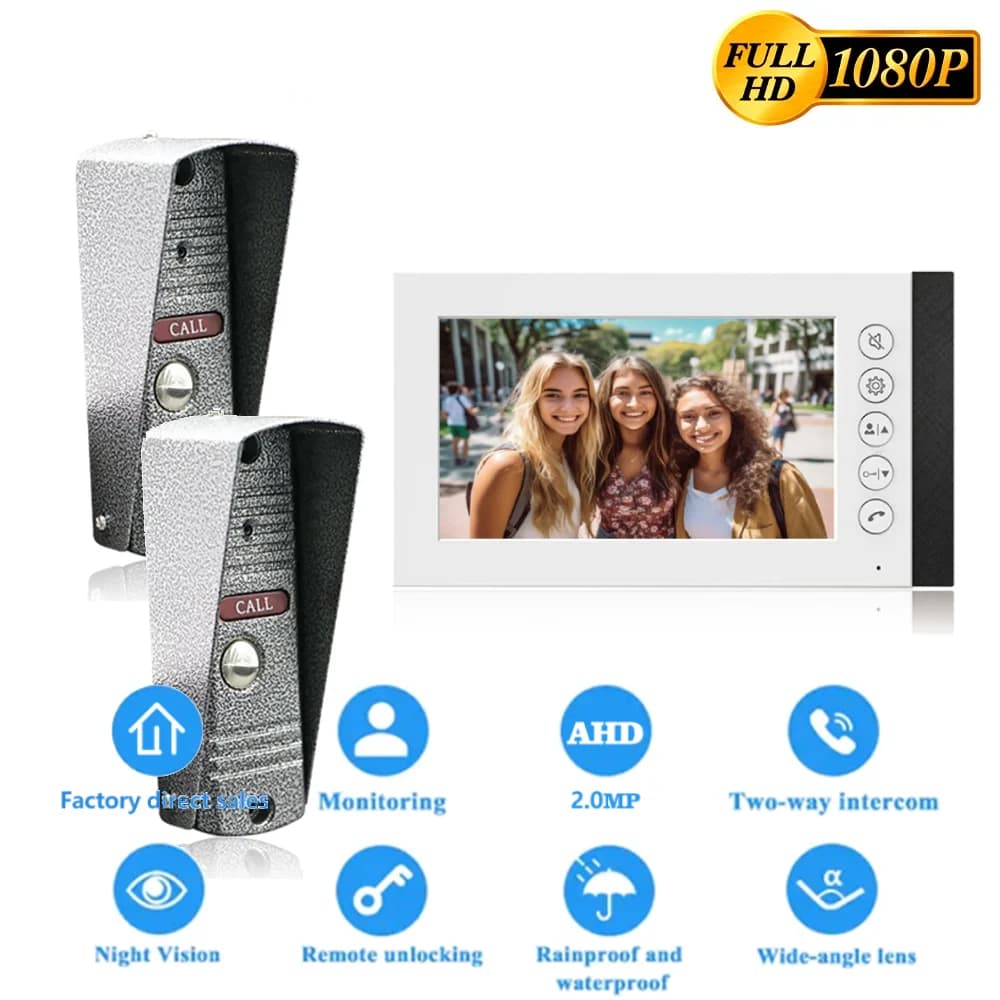 Videocitofono a 4 fili Campanello notturno IR 1080P Telecamera per campanello con visione ampia 1 ~ 2 monitor Kit Videocitofono per cassaforte domestica