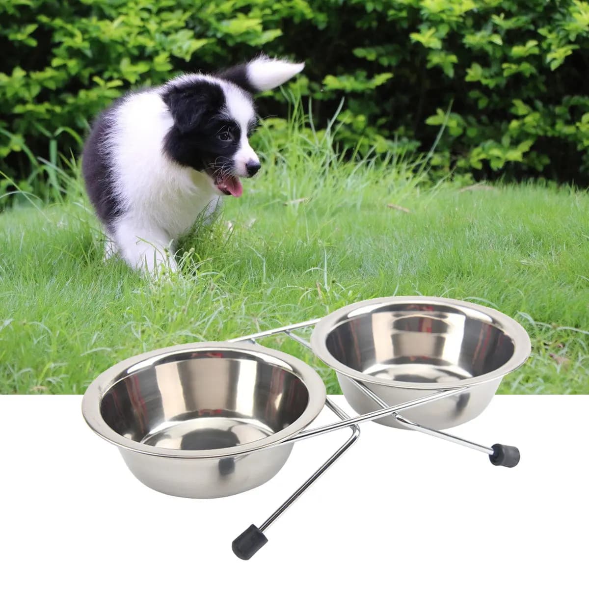 Ciotola Doppia in Acciaio Inox per Alimenti e Acqua per Cani e Gatti, Base Antiscivolo, Ciotole Rimovibili