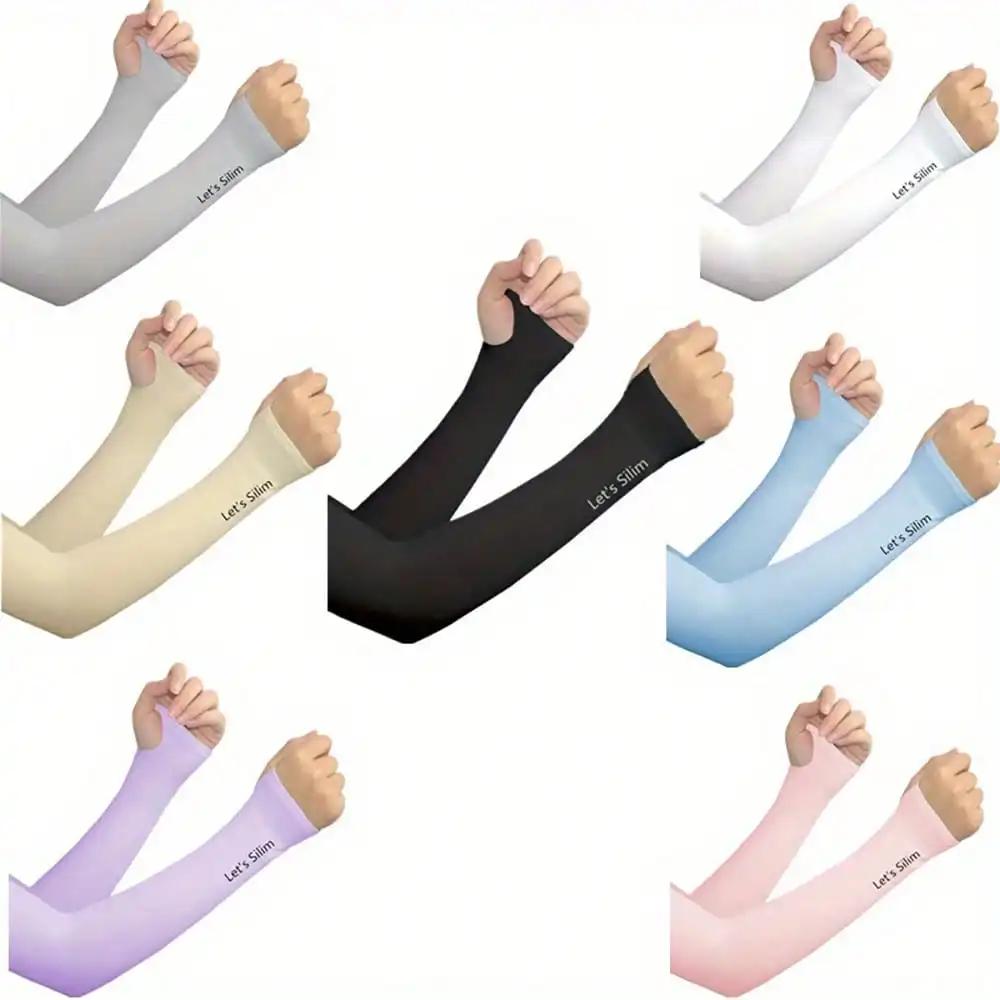 7 paia di maniche parasole in seta ghiacciata da donna, guanti estivi elastici a mezze dita, protezione UV per ciclismo all'aperto, coprimani freschi, sottili e traspiranti, colori assortiti per l'estate