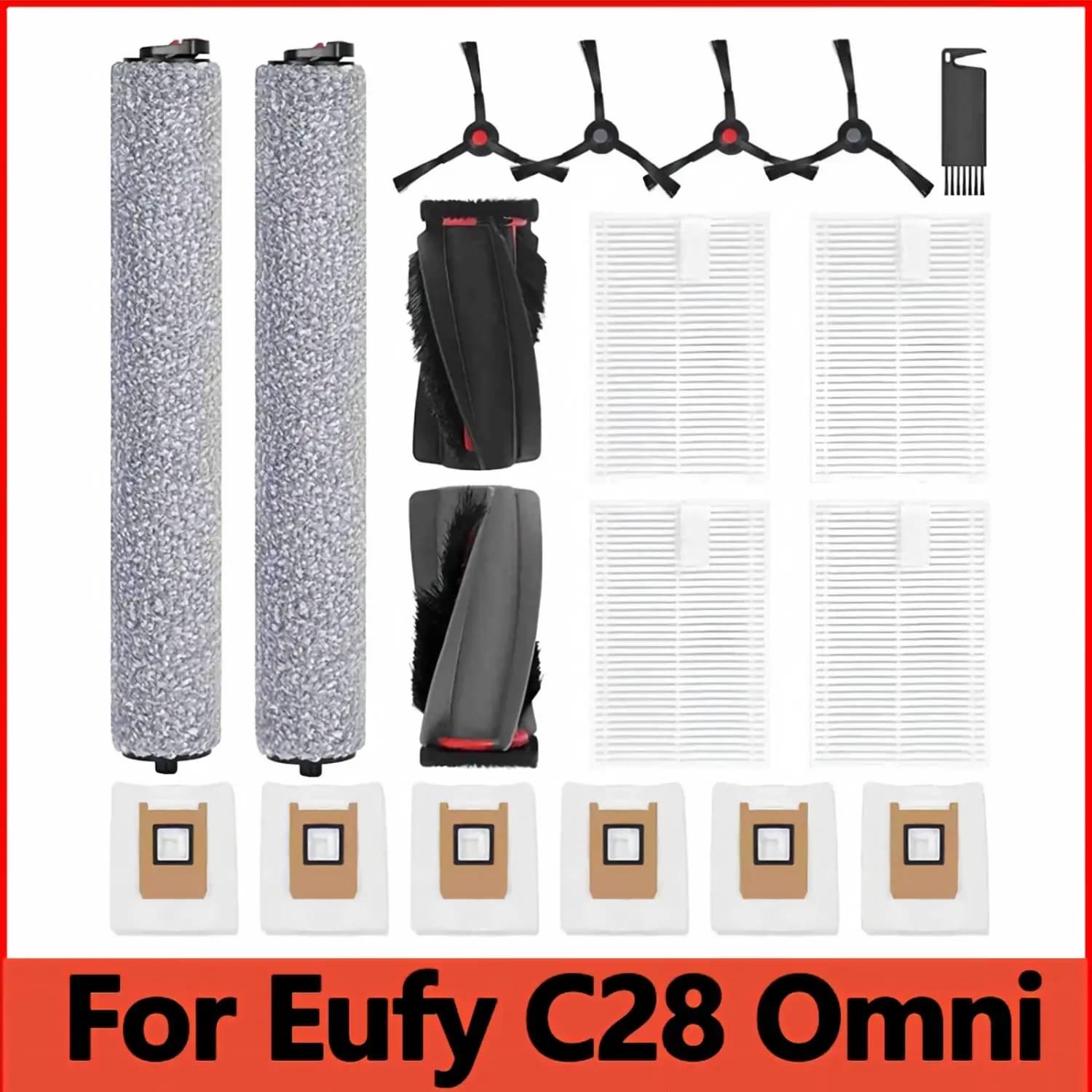 Compatible for Eufy Omni C28 / Omni X12 Pro Vacuum Replacement Parts Main Side Brush HEPA Filter Dust Bag Roller Mop Accessories