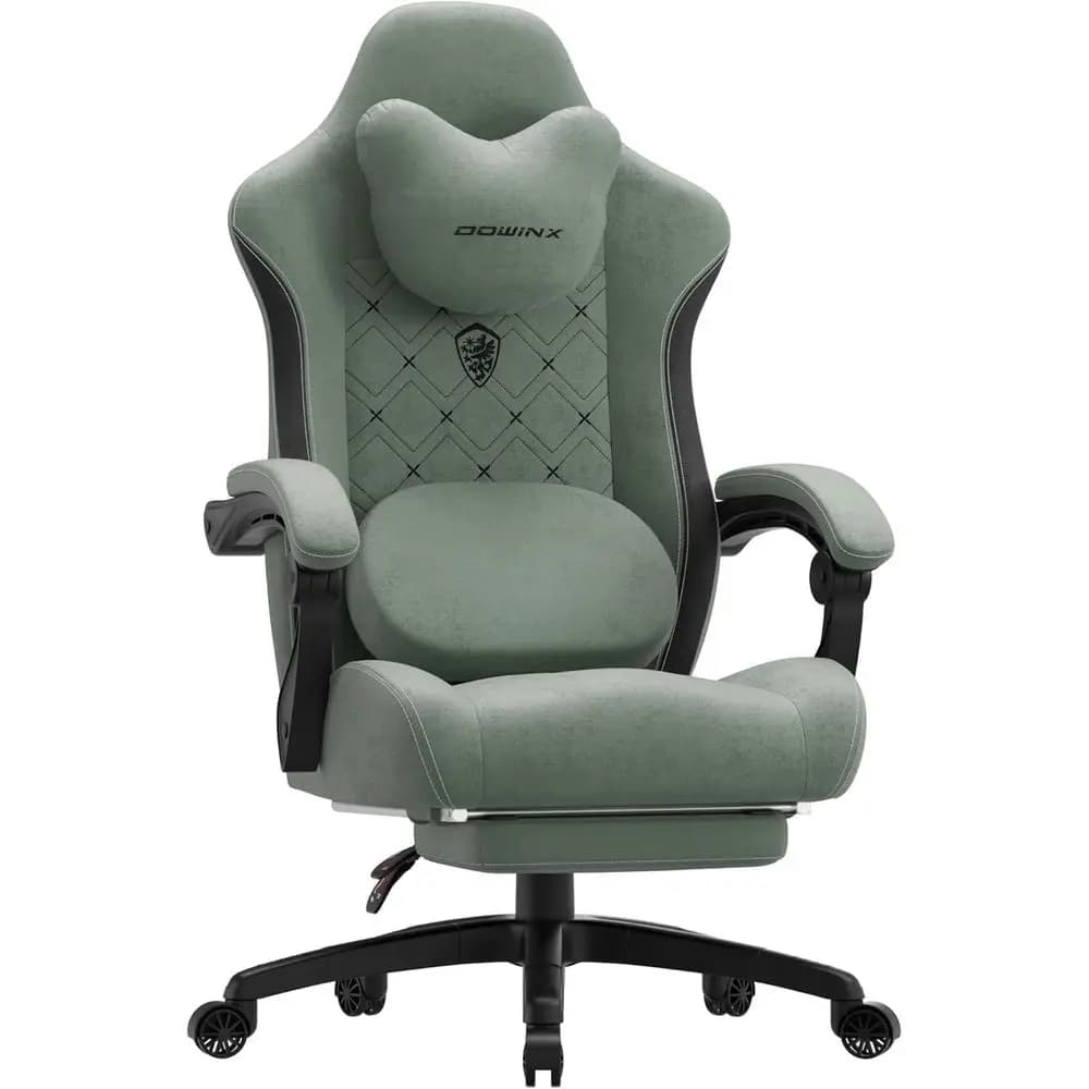 Sedia da Gaming con Supporto Lombare Riscaldato e Massaggiante, Poltrona da Gaming Grande e Alta in Tessuto per Adulti con Poggiapiedi, Ergonomica per Computer e Videogiochi
