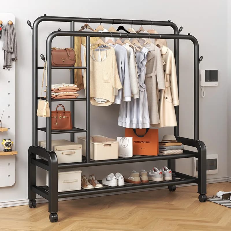 Simple Metal Floor Slinging Machine for Bedroom, Easy to Move Indoor Clothes Hanger, Balcony Clothes