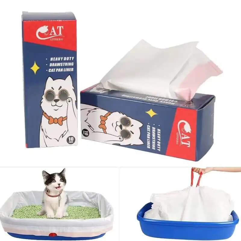 Borsa per lettiera per gatti con rivestimento per WC per rifiuti, con coulisse spessa, da 5 rotoli