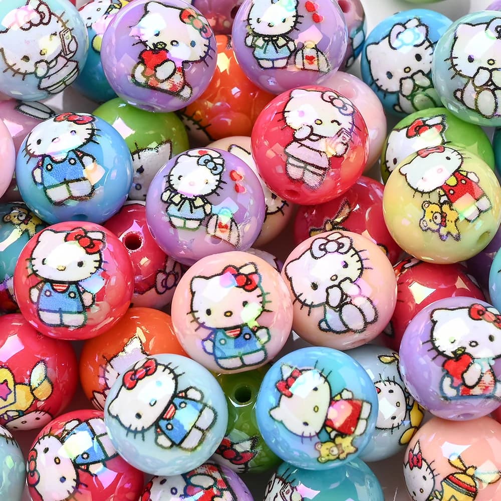 10 pz Misto Casuale Perline Acriliche 16mm Sanrio Stampato Perline Rotonde Per Il FAI DA TE Bambino Ciuccio Catena di Gioielli Accessori Fatti A Mano Che Fanno