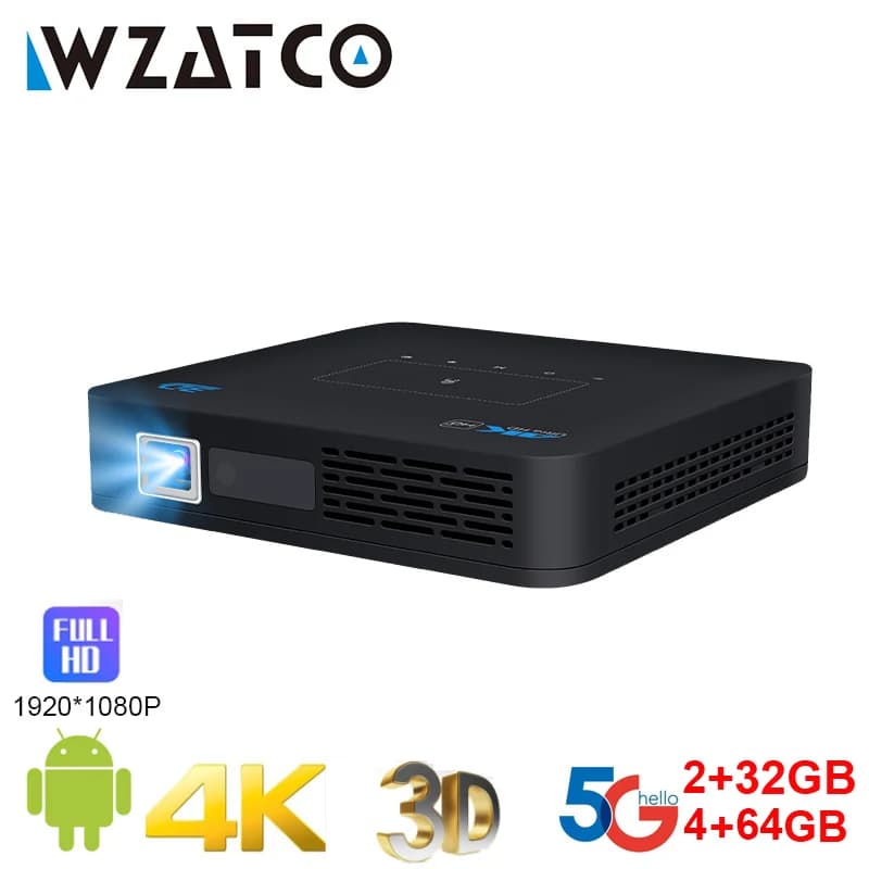 WZATCO P15 1080P DLP Proiettore 3D intelligente MINI proiettori portatili Android BT 5.4 Supporto 4K Video Home Theater Proiettore Proiettore