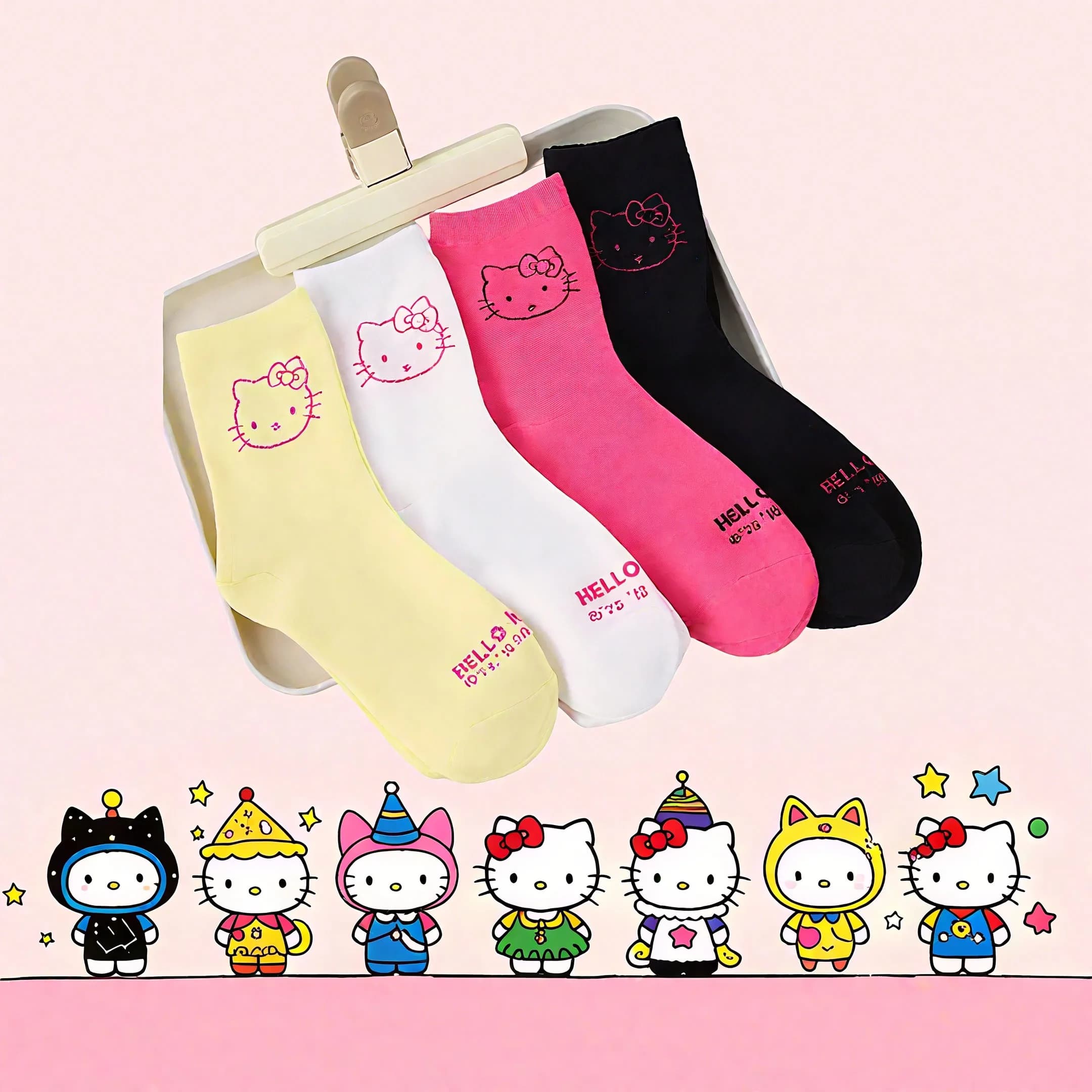 1/4 paia di calzini alti alla coscia lavorati a maglia Sanrio Hello Kitty Cartoon unisex