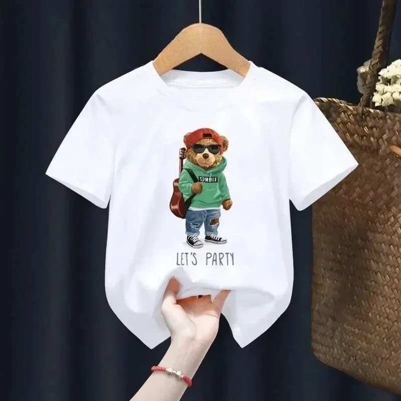 T-shirt estiva per bambini con stampa orso, abbigliamento per neonati, t-shirt sportiva a maniche corte, alla moda, casual, super cool