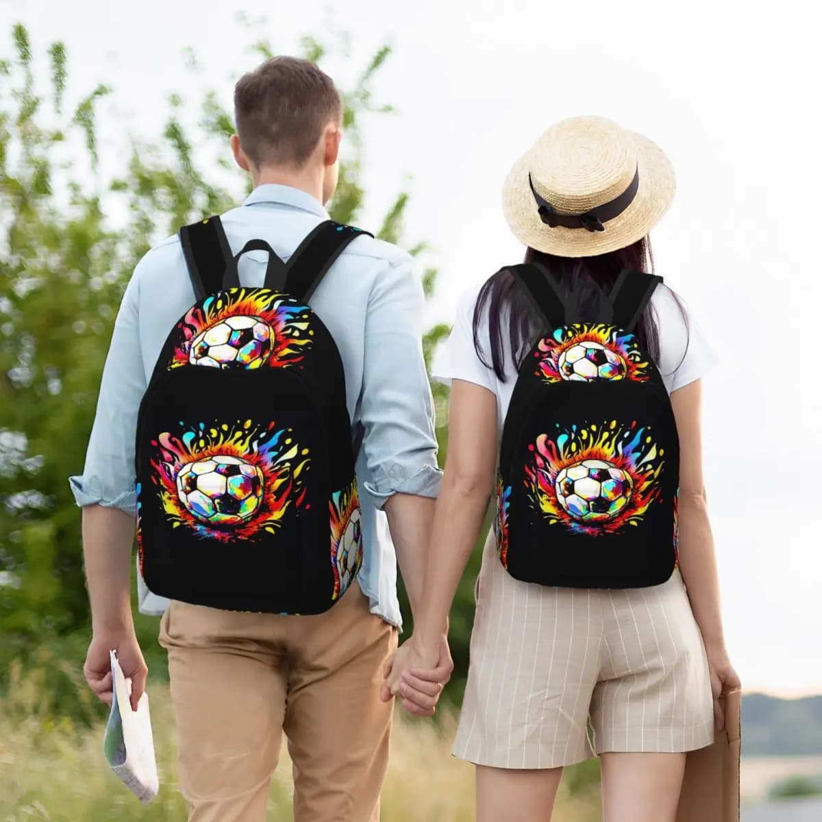 Zaino per Studenti con Disegno di Pallone da Calcio ad Acquerello, Borsa Scolastica, Zaino da Escursionismo e Viaggio per Uomini e Donne, Borsa a Tracolla
