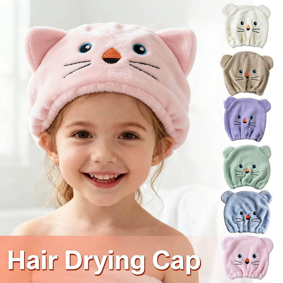 Animated, soft and absorbent cardboard bear shaped coral microfiber hair dryer for children