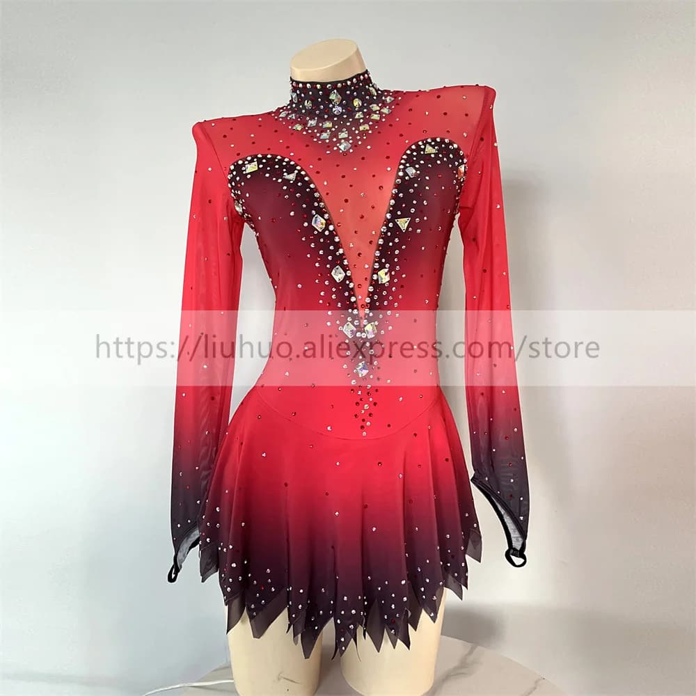 LIUHUO Donne Aldult Ragazza Personalizza Costume Prestazioni Concorso Body Pattinaggio di Figura sul Ghiaccio Vestito Danza Rosso Adolescenti BD1727