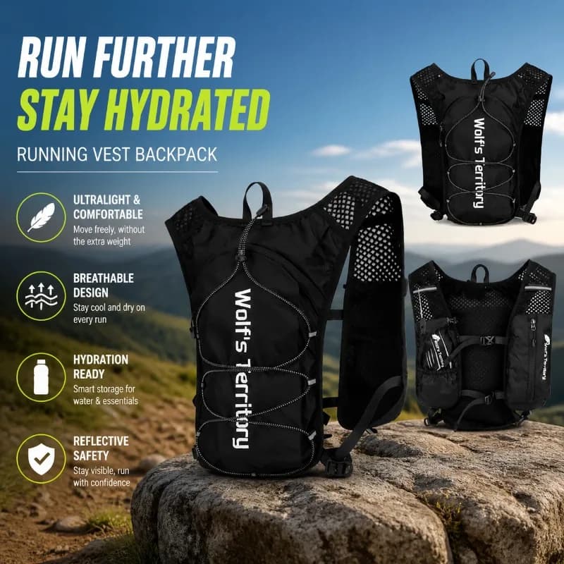 Zaino da Corsa con Tasca per Bottiglia, Ultraleggero, Traspirante, Riflettente, per Maratona e Trail Running