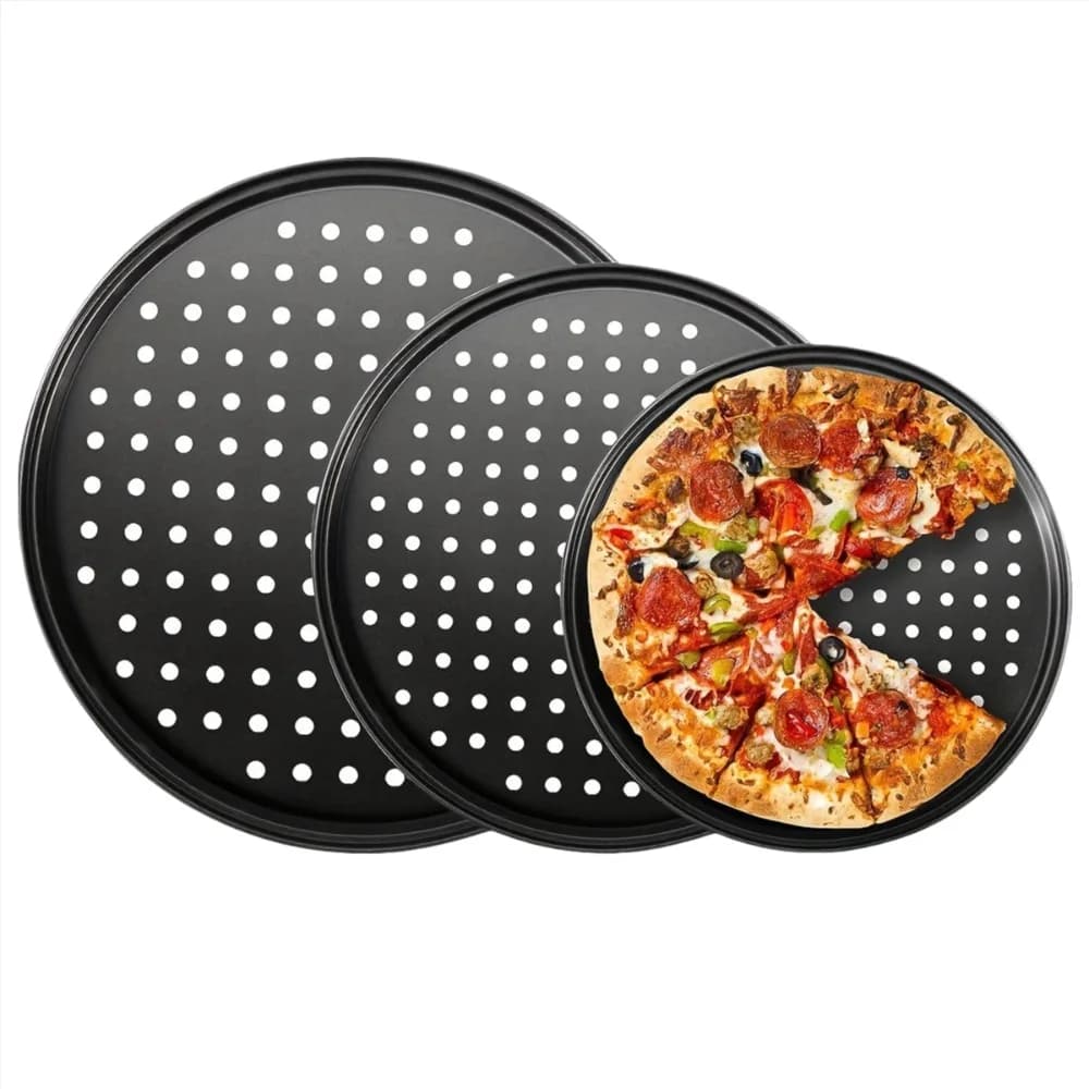 Carbon Steel Perforated Pizza Pan Set 9/10/11/12/14 Inch Mupti Purpose Pizza Baking Tray Non Stick Round Baking Tools