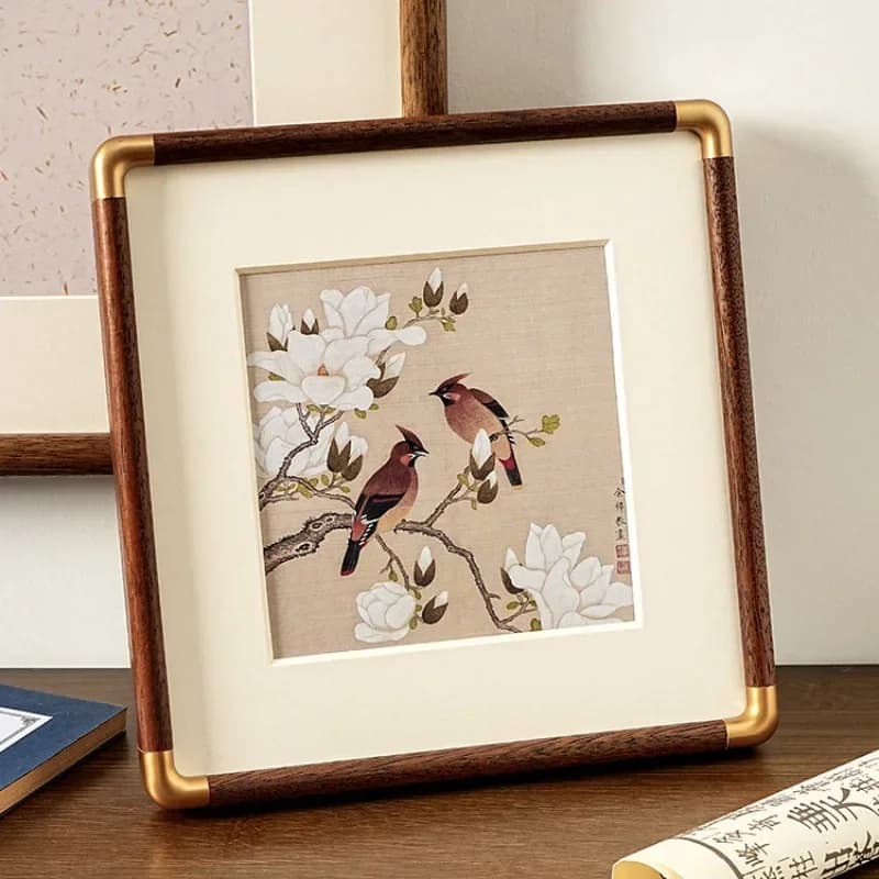 Tavolo con cornice per pittura cinese in legno massello, senso avanzato, cornice per paesaggio, montata a parete, per soggiorno