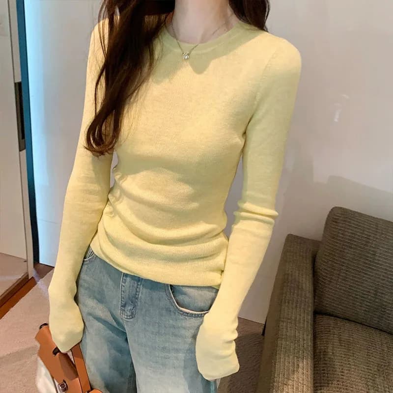 2026 New Autumn Winter Knitted Tops Women Casual Versatile O-Neck Pullovers Sweaters Long Sleeve Slim-Fit Tight Primer Sweater