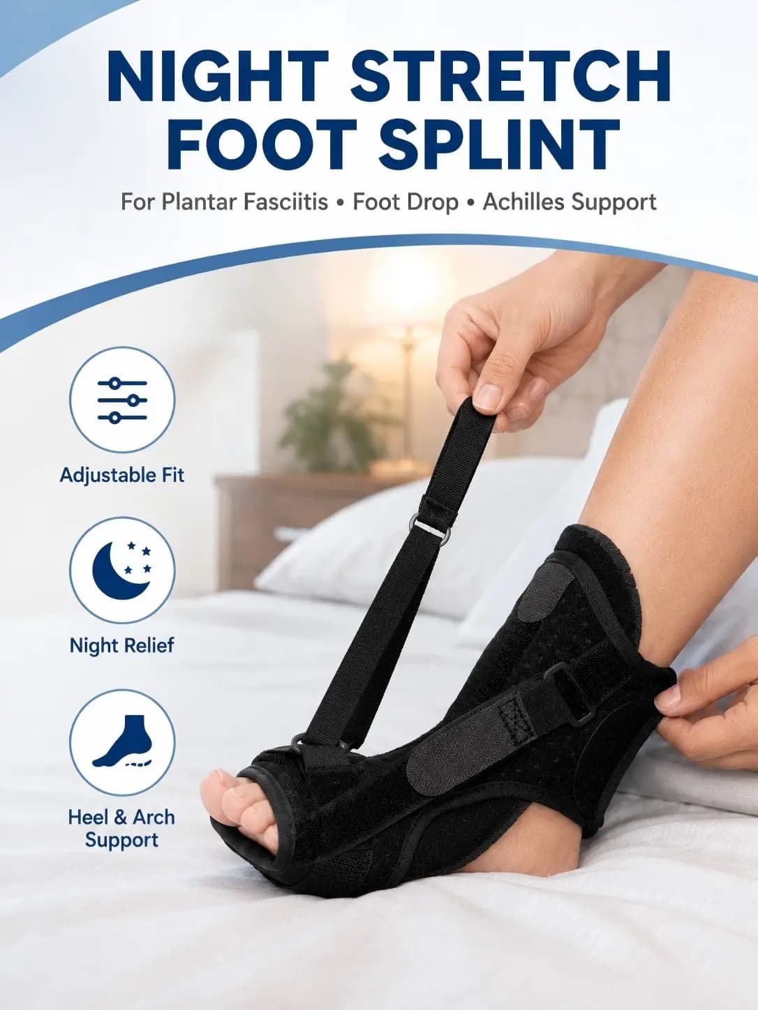 Foot Alignment Corrector Night Splint Brace, Adjustable Ankle Foot Orthotic Support for Drop Foot Heel Tendon Daily Care