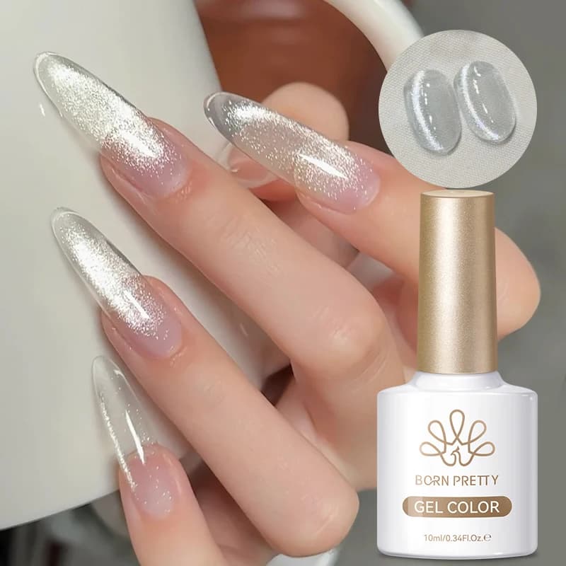 BORN PRETTY 10ml Smalto Gel Magnetico Effetto Occhio di Gatto Argento Super Brillante con Glitter, Richiede Lampada UV/LED per Uso Domestico e Professionale Fai-da-te