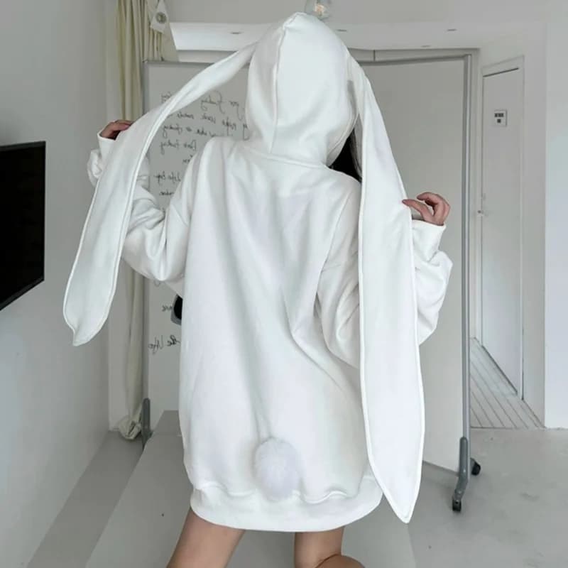 2025 Autunno Kawaii Bunny Big Extra Ears Felpa con cappuccio a maniche lunghe Felpa con cappuccio Y2K Style Fashion Rabbit Felpe con zip oversize