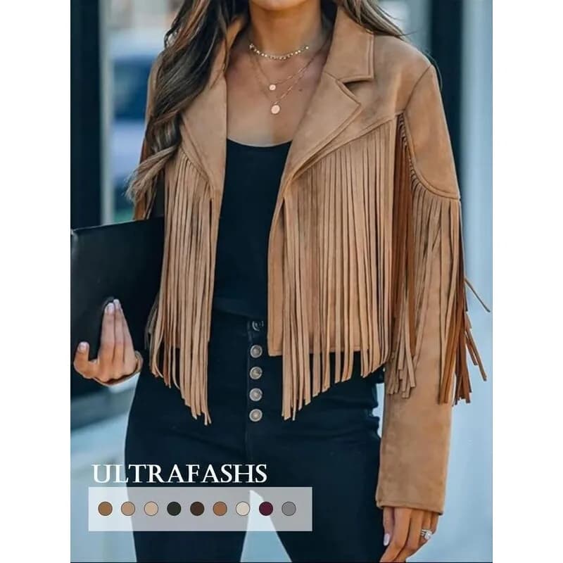 Giacca Western con Frange Stile Sportivo da Donna, Capo Corto della Collezione Primavera 2026, Altri Materiali, 100% Moda Femminile