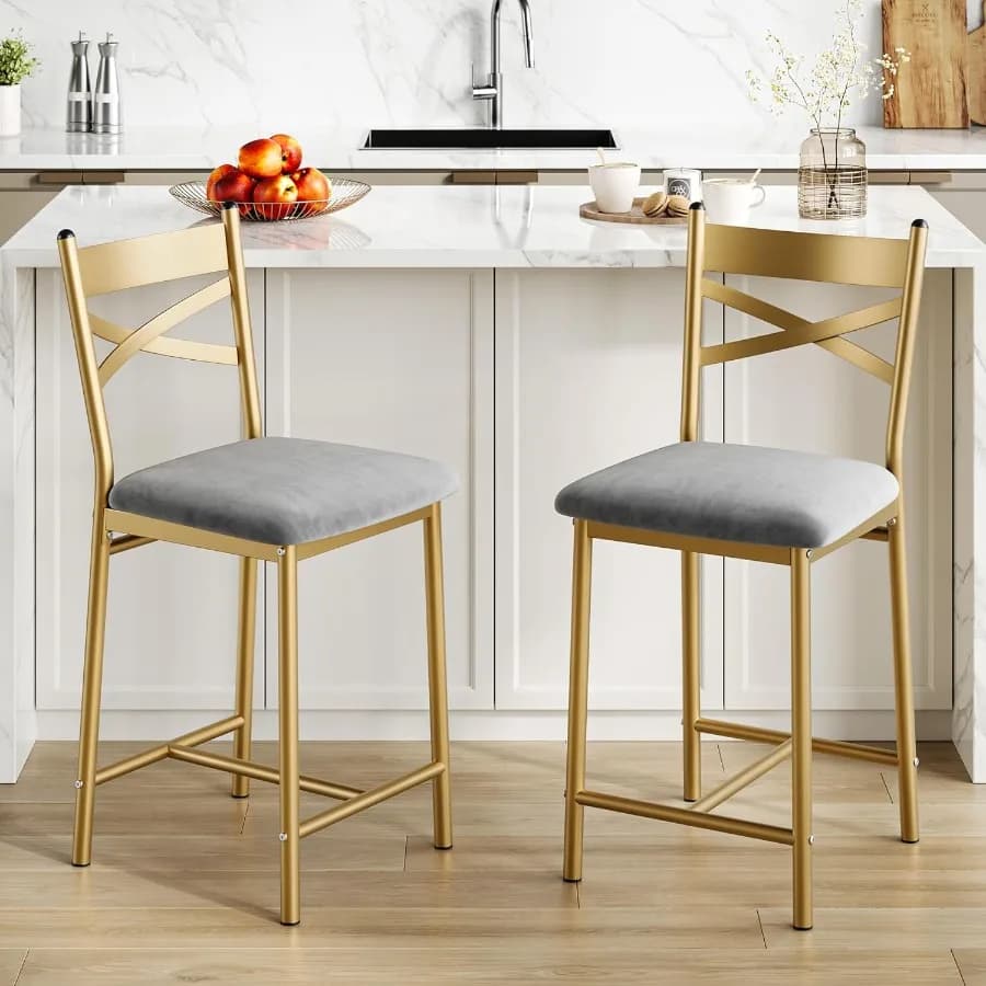 26 inch bar stools with bench height, set of 4 padded bar chairs with thick backrest, modern bar stools with kitchen counter