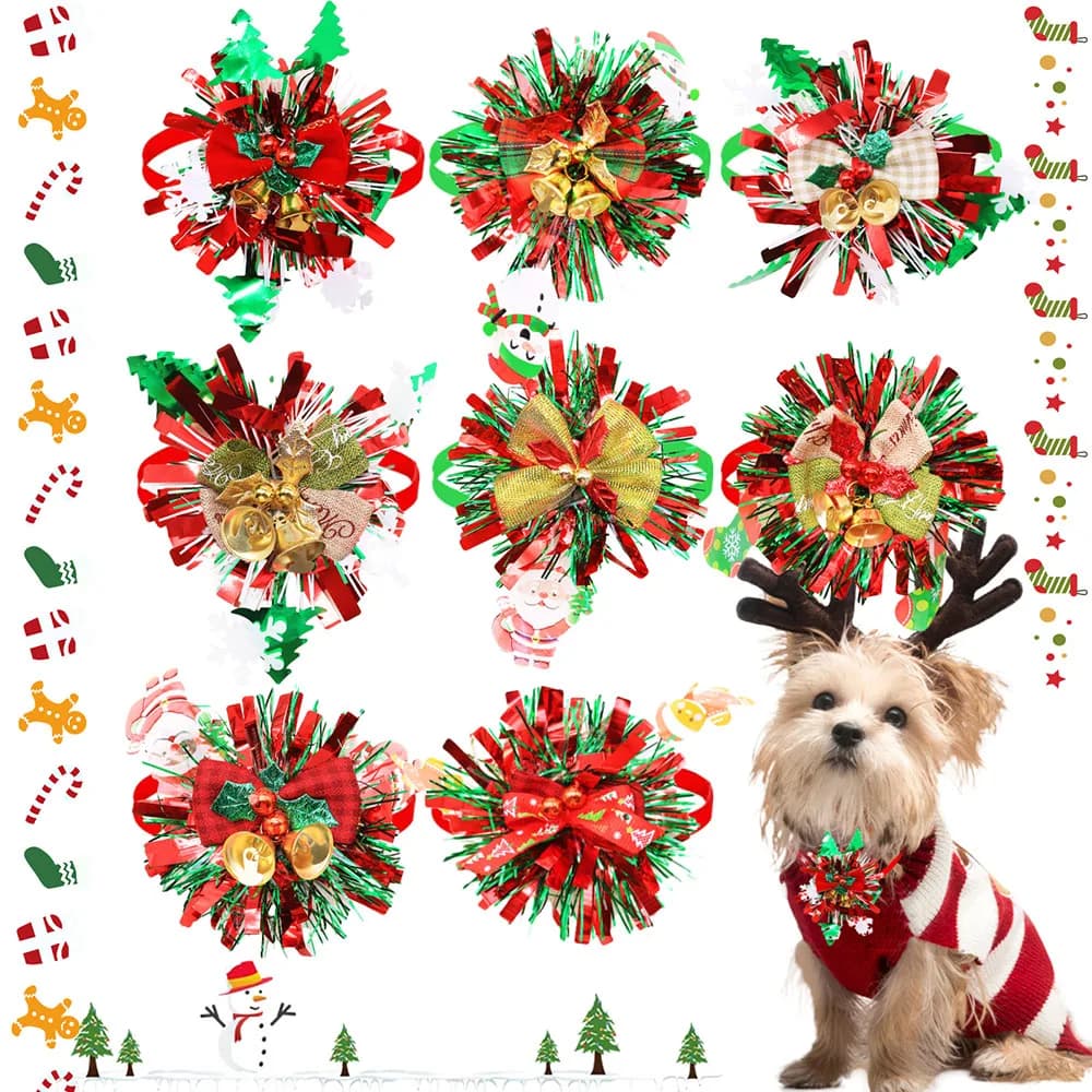 New 50pcs Christmas Dog Bowties Pet Grooming For Small Dogs Cat Bow Tie Collar With Bell For Christmas Dogs Pets Accessories
