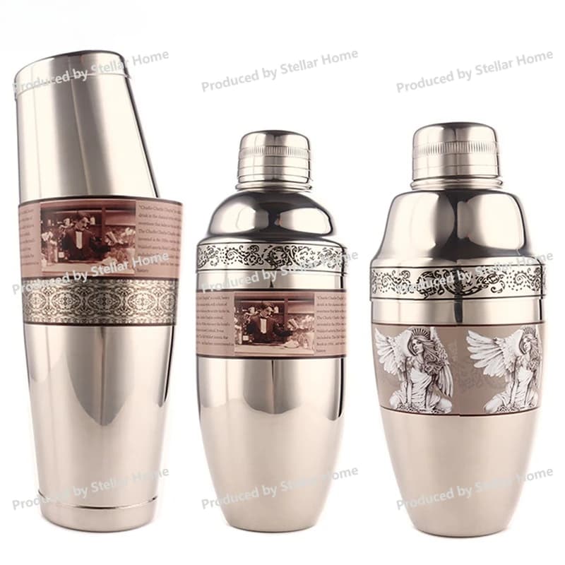 Set da Barman in Acciaio Inox 304 con Shaker Boston Stampato per Cocktail