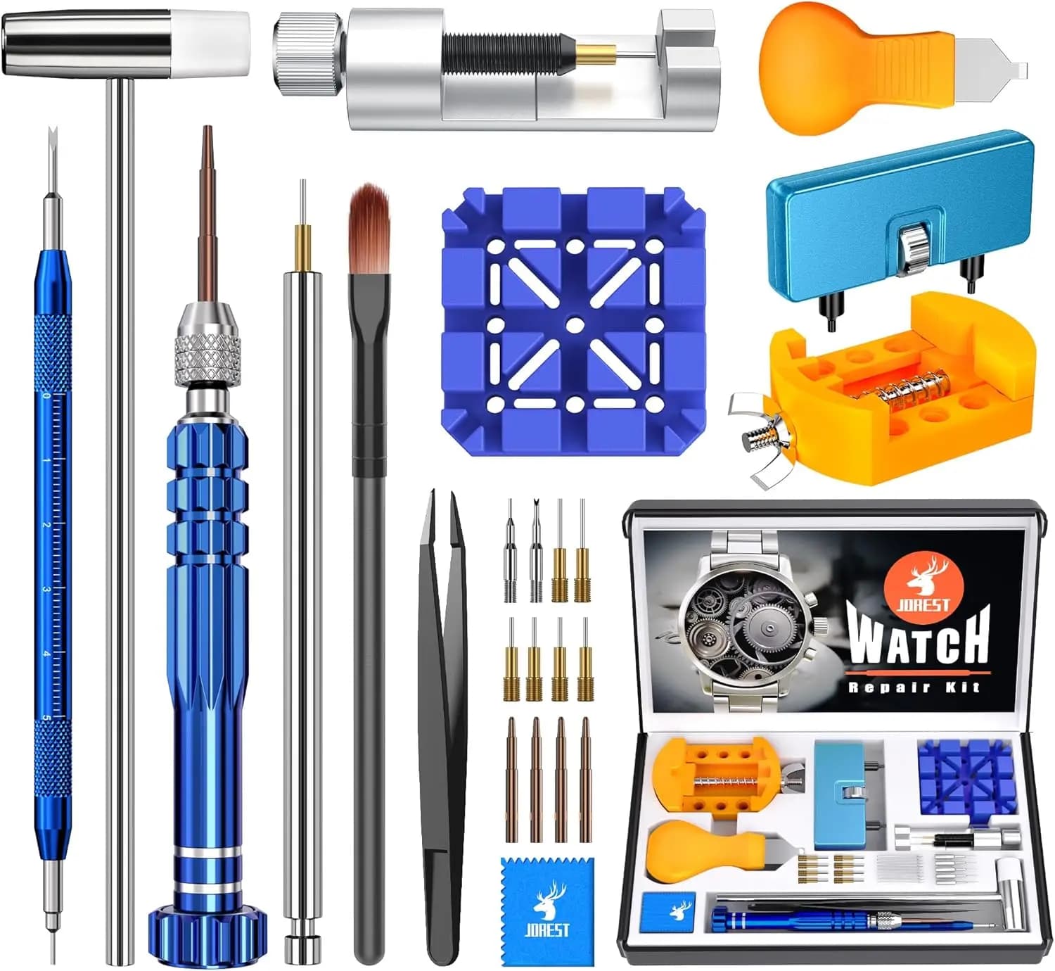 Kit professionale per la riparazione di orologi, per la sostituzione della batteria, la rimozione dei maglie e la ridimensionamento, con set di cacciaviti e strumento per barrette a molla